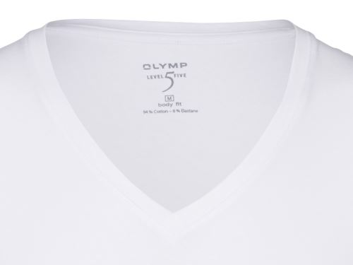 Biele elastické body fit tričko Olymp Level Five s krátkym rukávom – V-výstrih