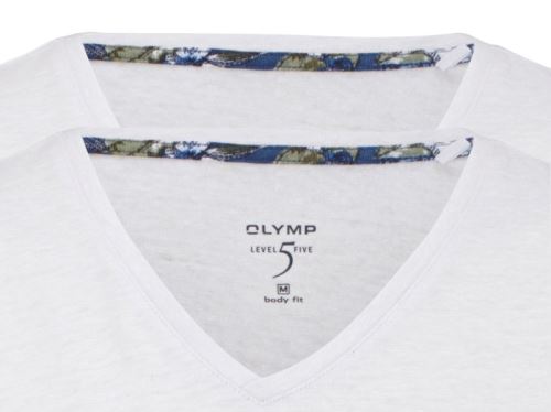 Biele ľanové tričko Olymp Level Five s krátkym rukávom – V-výstrih - výhodné balenie 2 ks