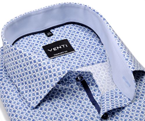 Venti Comfort Fit – košeľa s modrými štvorčekmi, svetlomodrým vnútorným golierom - krátky rukáv Venti Comfort Fit – košeľa s modrými štvorčekmi, svetlomodrým vnútorným golierom - krátky rukáv