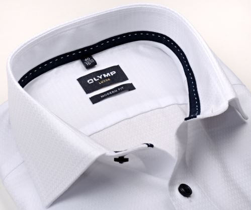 Olymp Luxor Modern Fit – biela košeľa s votkaným vzorom a vnútorným golierom - krátky rukáv