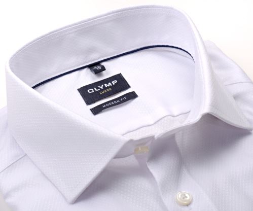 Olymp Modern Fit – bílá košile s vetkanými kosočtverečky