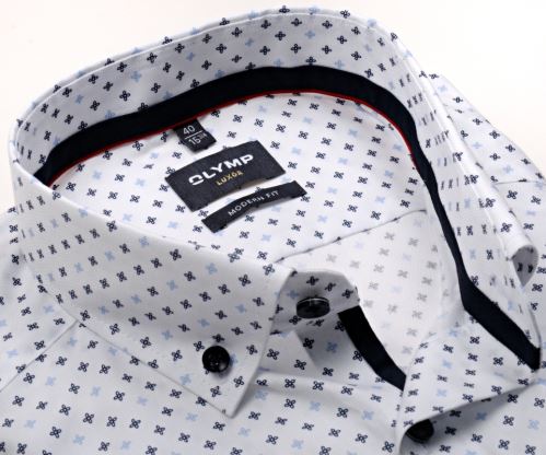 Olymp Modern Fit – bílá košile se vzorem znaménka plus ve dvou odstínech modré