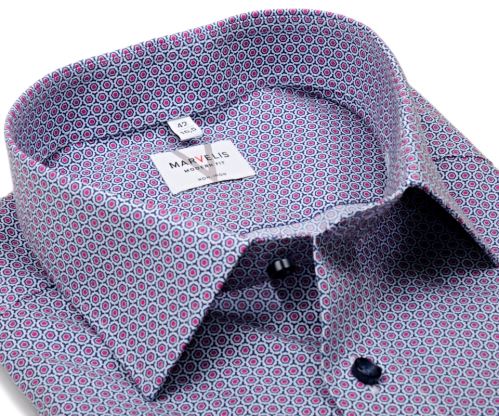 Marvelis Modern Fit - košeľa s malými ružovo-modrými šestiúholníčkami - krátky rukáv Marvelis Modern Fit - košeľa s malými ružovo-modrými šestiúholníčkami - krátky rukáv