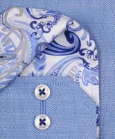 Eterna Dynamic Cotton Modern Fit – stredne modrá so štruktúrou a vnútorným golierom - predĺžený rukáv (2)