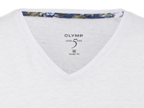 Biele ľanové tričko Olymp Level Five s krátkym rukávom – V-výstrih