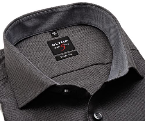 Olymp Level Five – antracitová košeľa s votkaným vzorom, vnútorným golierom a manžetou