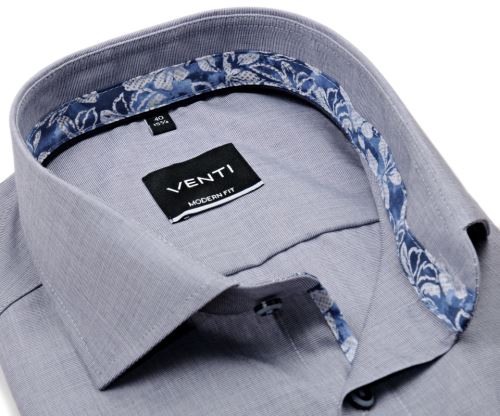 Venti Modern Fit – sivo-modrá košeľa s kvetinovým vnútorným golierom a manžetou Venti Modern Fit – sivo-modrá košeľa s kvetinovým vnútorným golierom a manžetou