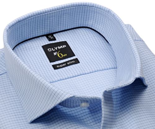 Olymp Super Slim – svetlomodrá košeľa s jemnou štruktúrou a modrou kostičkou - predĺžený rukáv