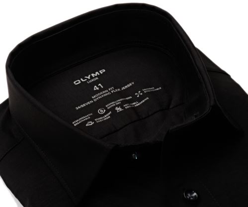 Olymp Modern Fit 24/Seven – černá elastická košile - krátký rukáv