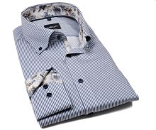 Venti Modern Fit Twill – košile s tmavomodrým proužkem a květinovým vnitřním límcem a manžetou (1)