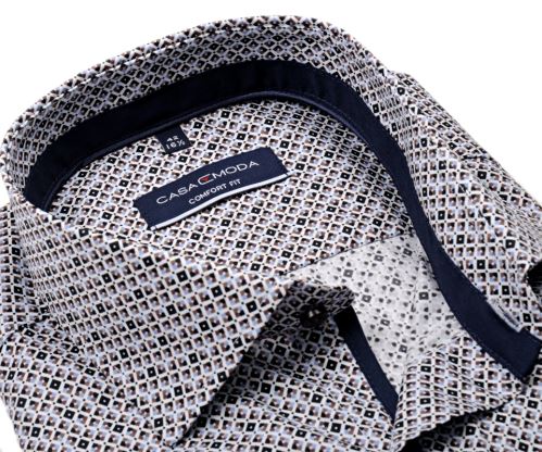 Casa Moda Comfort Fit – košeľa s modro-hnedými štvorčekmi, vnútorným golierom, manžetou a légou