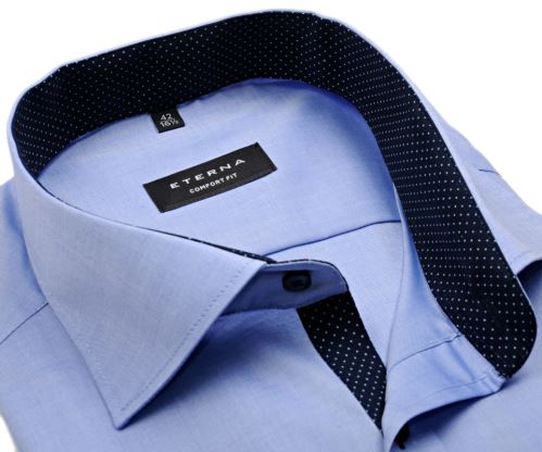 Eterna Comfort Fit Fine Oxford – světle modrá košile s tmavě modrým vnitřním límcem - krátký rukáv