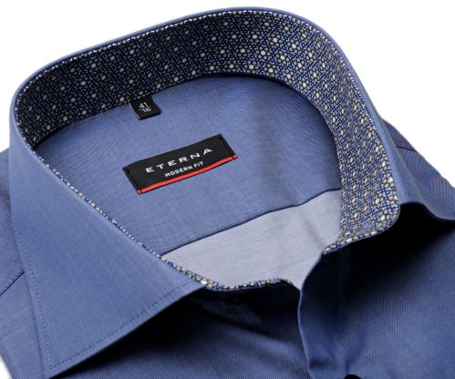 Eterna Modern Fit Twill - luxusní modrá košile s modro-béžovým vnitřním límcem - prodloužený rukáv