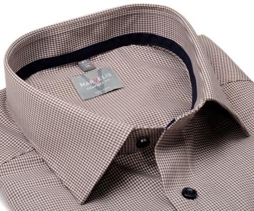 Marvelis Comfort Fit – košile s hnědým mini kárem a tmavomodrým vnitřním límcem Marvelis Comfort Fit – košile s hnědým mini kárem a tmavomodrým vnitřním límcem