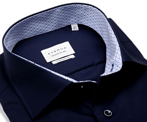 Eterna Comfort Fit – tmavomodrá košeľa s modrým vnútorným golierom a manžetou - predĺžený rukáv