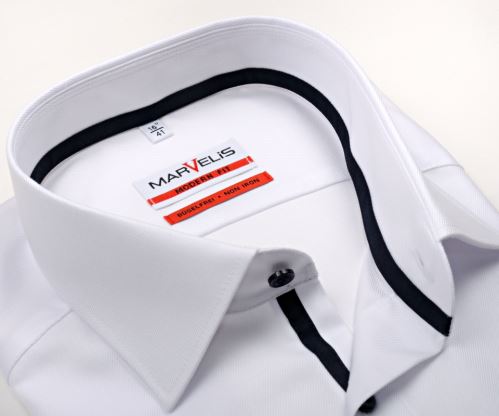 Marvelis Modern Fit Twill – luxusná biela košeľa s tmavomodrým vnútorným golierom a légou