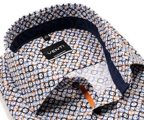 Venti Modern Fit – košeľa s modro-oranžovými krúžkami, vnútorným golierom a manžetou