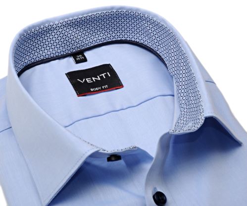 Venti Body Fit – svetlomodrá košeľa s modrým vnútorným golierom a manžetou