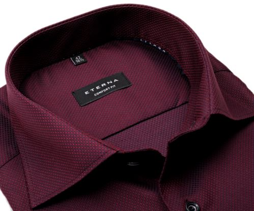 Eterna Comfort Fit – tmavočervená košeľa s votkaným vzorom kosoštvorčekov - extra predĺžený rukáv