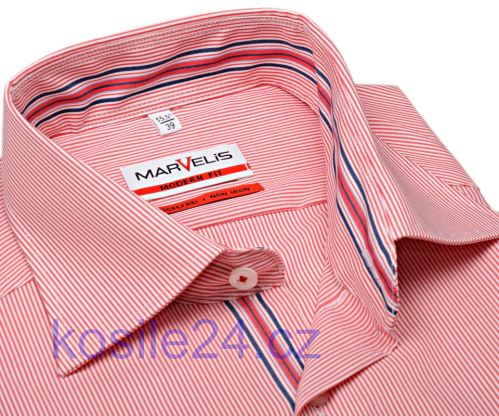 Marvelis Modern Fit – košeľa s červeným prúžkom a vnútorným golierom - predĺžený rukáv