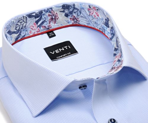 Venti Comfort Fit – košeľa so svetlomodrým prúžkom, kvetovaným vnútorným golierom - extra predĺžený rukáv Venti Comfort Fit – košeľa so svetlomodrým prúžkom, kvetovaným vnútorným golierom - extra predĺžený rukáv