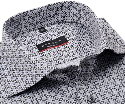 Eterna Modern Fit Twill – luxusní košile s černo-šedými ornamenty
