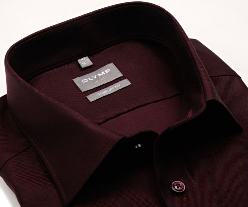 Olymp Comfort Fit Twill – tmavočervená košeľa s diagonálnou štruktúrou