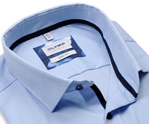 Olymp Level Five – světle modrá košile s vetlkaným vzorem - krátký rukáv