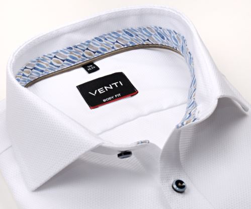 Venti Body Fit – biela košeľa s votkanou štruktúrou, vnútorným golierom a manžetou