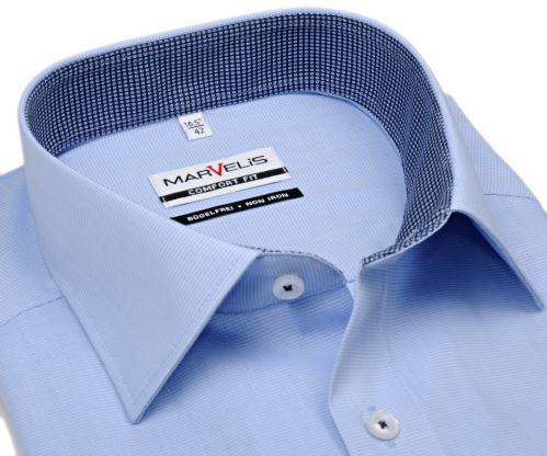 Marvelis Comfort Fit – světle modrá košile s mikro-kárem a vnitřním límcem - krátký rukáv