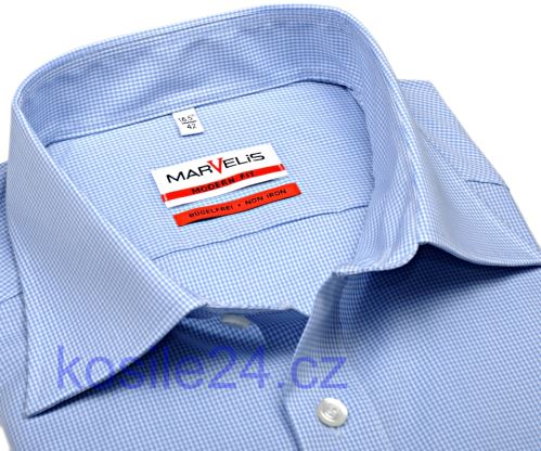 Marvelis Modern Fit – košile se světle modrým mini kárem - krátký rukáv
