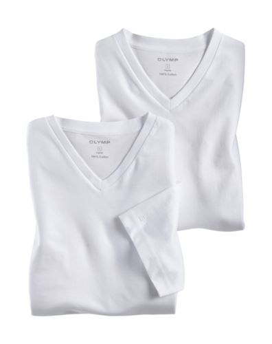 Bílé bavlněné tričko Olymp s krátkým rukávem - V-výstřih (2 ks)