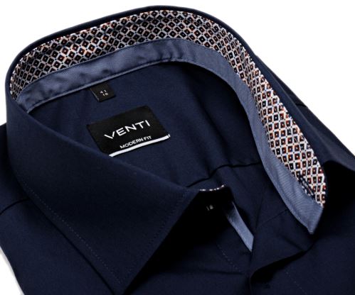 Venti Modern Fit – tmavomodrá košeľa s hnedo-modrým vnútorným golierom a manžetou