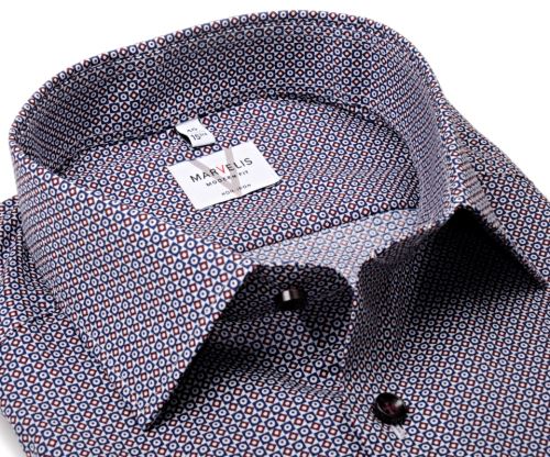 Marvelis Modern Fit – košile s červeno-modrým mozaikovým vzorem - prodloužený rukáv Marvelis Modern Fit – košile s červeno-modrým mozaikovým vzorem - prodloužený rukáv