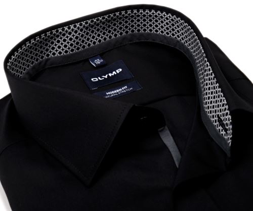 Olymp Modern Fit Natural Stretch – černá košile s černo-bílým vnitřním límcem a manžetou - prodloužený rukáv Olymp Modern Fit Natural Stretch – černá košile s černo-bílým vnitřním límcem a manžetou - prodloužený rukáv