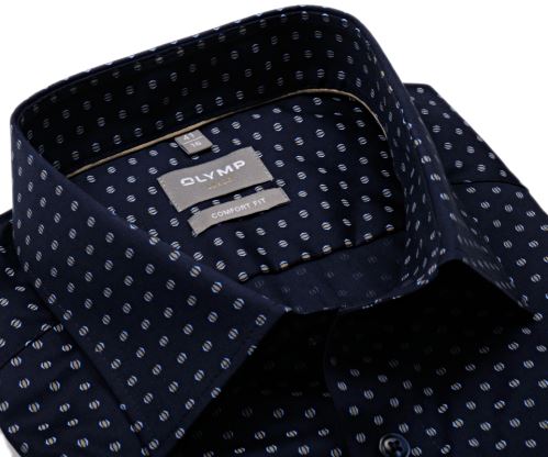 Olymp Comfort Fit – tmavomodrá košeľa so svetlomodro-béžovým vzorom