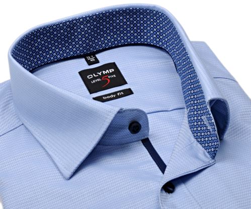 Olymp Level Five - světle modrá košile s vetkaným vzorem, vnitřním límcem - prodloužený rukáv