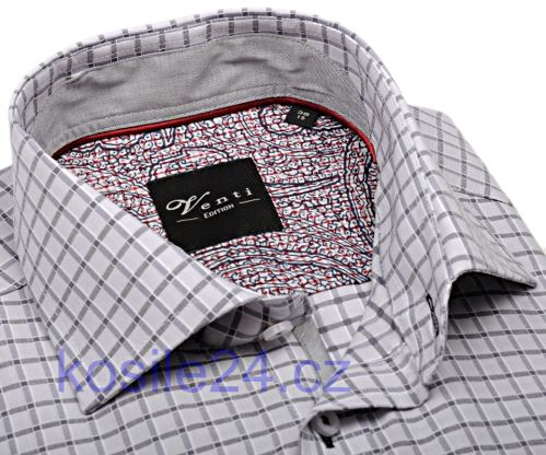 Venti Slim Fit – šedá košile s mřížkováním a vnitřním límcem, manžetou a légou