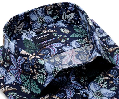 Olymp Modern Fit – tmavá designová košile s barevným květinovým vzorem