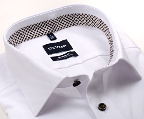Olymp Modern Fit – bílá košile s vetkaným vzorem, hvězdičkovým vnitřním límcem a manžetou Olymp Modern Fit – bílá košile s vetkaným vzorem, hvězdičkovým vnitřním límcem a manžetou