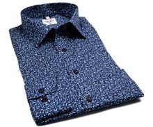 Marvelis Modern Fit - tmavomodrá košeľa s modro-bielym vzorom vetvičiek - predĺžený rukáv (2)