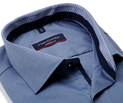 Casa Moda Modern Fit – kovově modrá košile s vnitřním límcem a manžetou - prodloužený rukáv