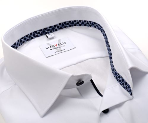 Marvelis Modern Fit – biela košeľa s tmavomodrým vnútorným golierom - krátky rukáv