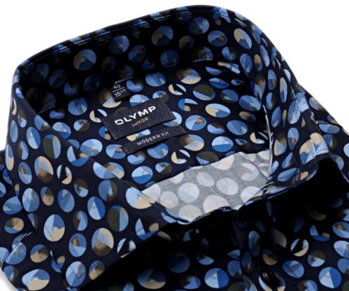 Olymp Modern Fit – tmavomodrá designová košile s kroužky - prodloužený rukáv Olymp Modern Fit – tmavomodrá designová košile s kroužky - prodloužený rukáv