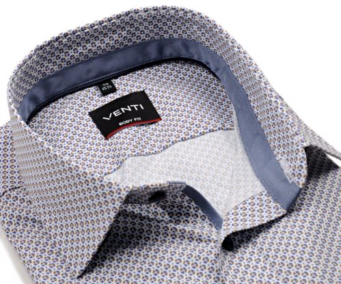 Venti Body Fit – košeľa s modro-béžovým krúžkovým vzorom, vnútorným golierom a manžetou