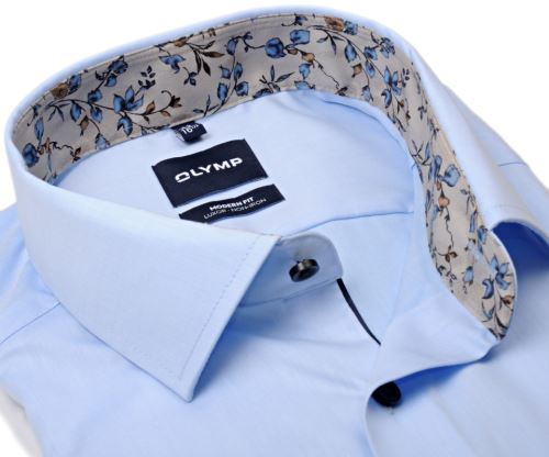Olymp Modern Fit – svetlomodrá košeľa s béžovým vnútorným golierom a manžetou s kvetinovým vzorom Olymp Modern Fit – svetlomodrá košeľa s béžovým vnútorným golierom a manžetou s kvetinovým vzorom