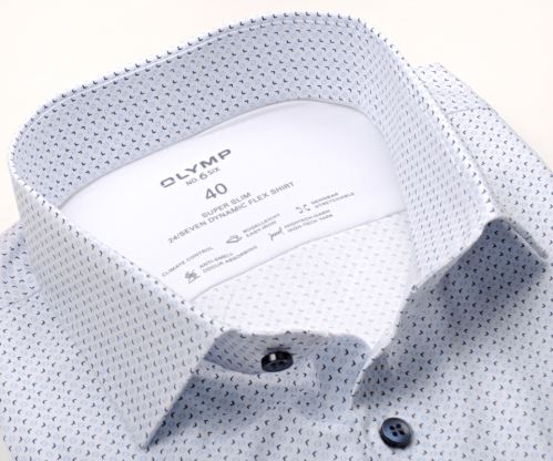 Olymp Super Slim 24/Seven – elastická košeľa s modrými štvorčekmi - predĺžený rukáv