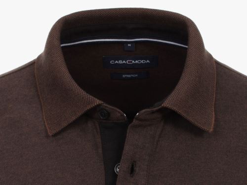 Polo tričko Casa Moda s límečkem a dlouhým rukávem – hnědé