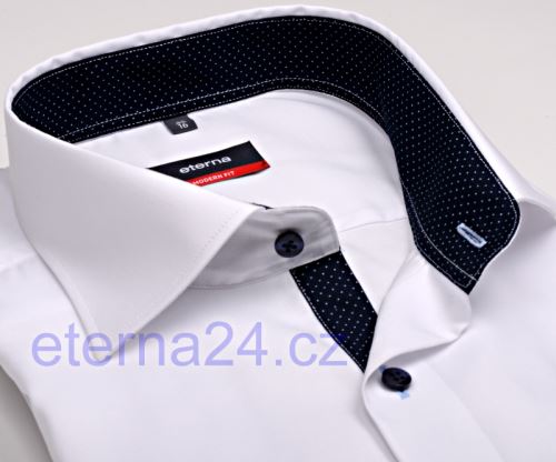 Eterna Modern Fit Fine Oxford – bílá košile s tmavě modrým vnitřním límcem, manžetou a légou - prodloužený rukáv