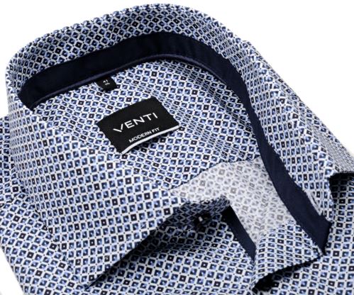 Venti Modern Fit – košile s modrými čtverečky, vnitřním límcem a manžetou - extra prodloužený rukáv
